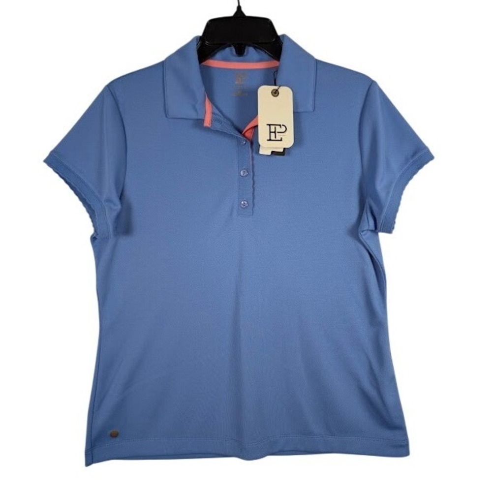 EP New York Golf Polo Shirt Womens M Blue w/ Scallop Trim NEW